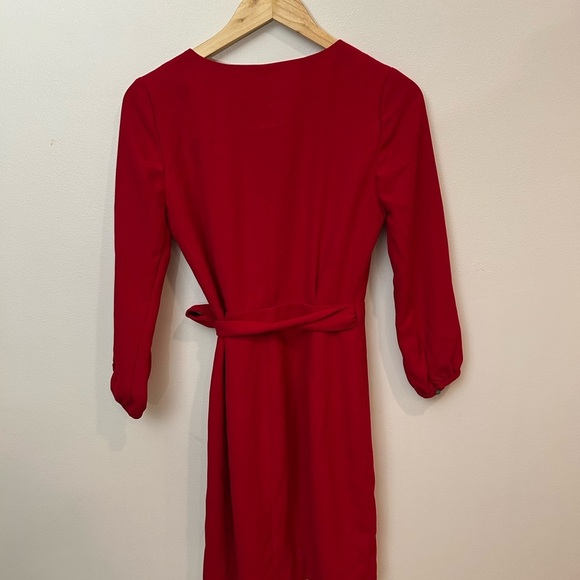 J Crew Classic Red wrap v neck mini dress size 0 - Picture 6 of 7
